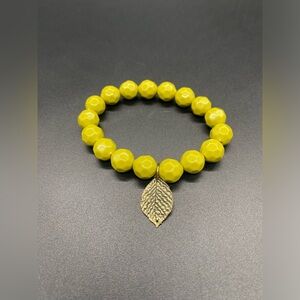 Item 890 Yellow Gemstone Antique Brass Flower Bracelet